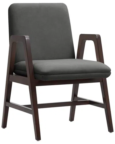 Manhattan Comfort Stella Velvet Dining Armchair With Beech Wood Legs In Brown