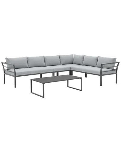 Manhattan Comfort Sunnyside Modern Corner Patio Conversation Set With Table In Gray