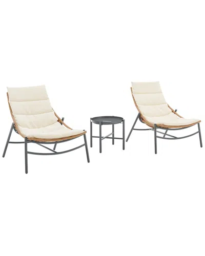 Manhattan Comfort Sunset Modern 3pc Patio Conversation Set In White
