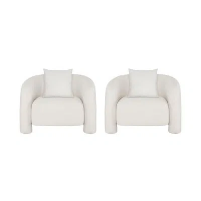 Manhattan Comfort Sylvia Modern Glam Tweed Upholstered Pine Wood Accent Chair With Accent Pillow In Angora Tweed