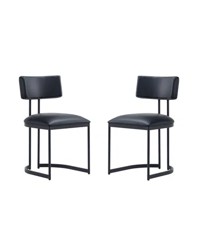 Manhattan Comfort Uno 33.1" Faux Leather Upholstered Dining Side Chair In Blue