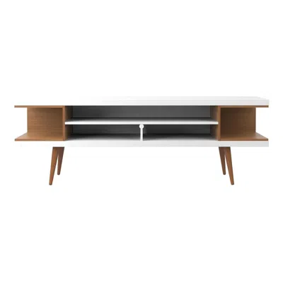 Manhattan Comfort Utopia White Gloss And Maple Cream 5-shelf Tv Stand In Brown