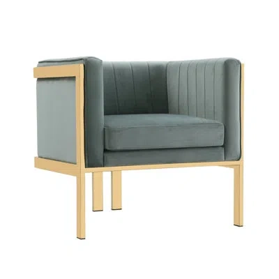 Manhattan Comfort Velvet Upholstered Accent Armchair In Warm Gray Velvet