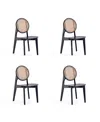 Manhattan Comfort Versailles 4-piece Round Ash Wood And Natural Cane Dining Chair In Black And Natural Cane