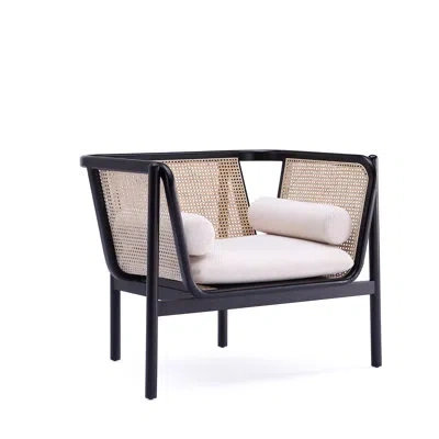 Manhattan Comfort Versailles Industry Chic Upholstered Natural Cane Ash Wood Accent Armchair With Bolster Pillows In Cream