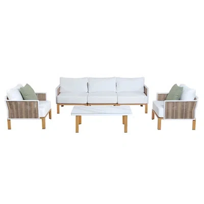 Manhattan Comfort Vine Modern 5-person Patio Conversation Set With Polyester Cushions And Coffee Table In Brown