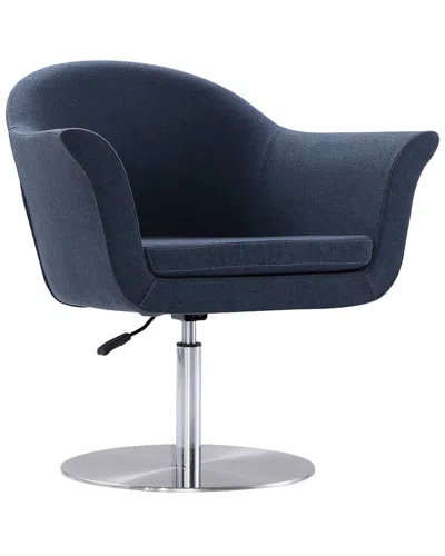 Manhattan Comfort Voyager Swivel Adjustable Accent Chair In Smokey Blue/brushed Metal