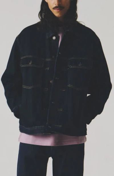 Mania Oversize Cotton Dark Jeans Jacket In Blue