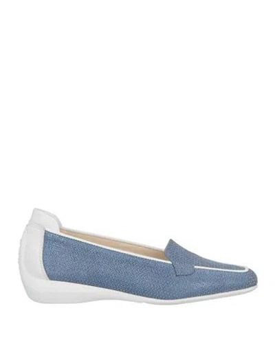 Mania Woman Loafers Blue Size 6.5 Leather In Blue
