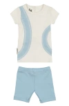 Maniere Babies' Arc Patch Stretch Cotton Top & Shorts Set In Blue Med
