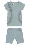 Maniere Babies' Manière Arc Patch Stretch Cotton Top & Shorts Set In Blue/blue