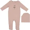 Maniere Babies' Manière Ballerina Print Cotton Blend Footie & Beanie Set In Pink