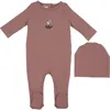 Maniere Manière Ballerina Print Cotton Blend Footie & Beanie Set In Purple