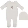 Maniere Babies' Manière Ballerina Print Cotton Blend Footie & Beanie Set In White