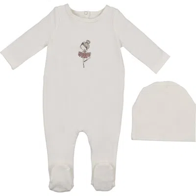 Maniere Babies' Manière Ballerina Print Cotton Blend Footie & Beanie Set In White