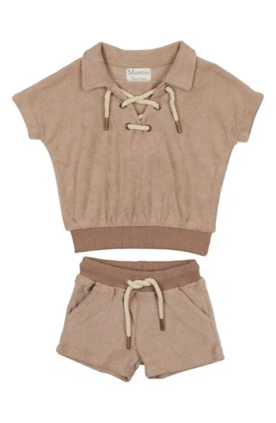 Maniere Babies' Manière Beach Terry Polo & Shorts Set In Sand