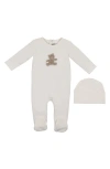 Maniere Babies' Manière Bear Appliqué Footie & Beanie Set In Gray