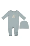 Maniere Babies' Manière Bear Appliqué Footie & Beanie Set In Gray