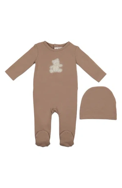 Maniere Babies' Manière Bear Appliqué Footie & Beanie Set In Pink