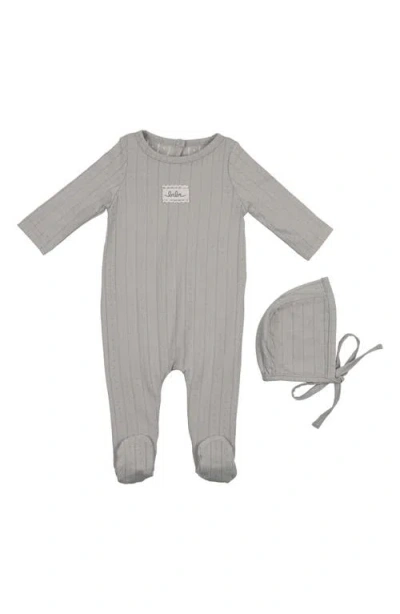 Maniere Babies' Manière Bebe Pointelle Footie & Hat Set In Gray