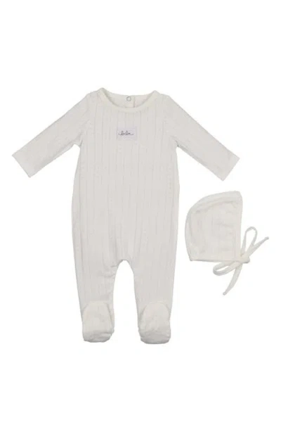 Maniere Babies' Manière Bebe Pointelle Footie & Hat Set In White