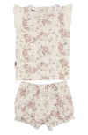 Maniere Manière Blooming Baby Sleeveless Top & Shorts Set In White