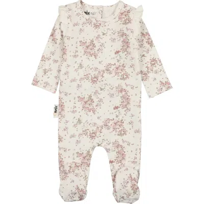 Maniere Babies' Manière Blooming Ruffle Accent Cotton Footie In White