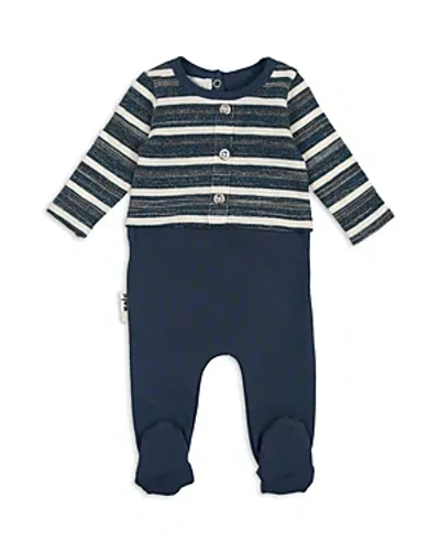 Maniere Boys' Striped Sweater Footie - Baby In White/blue