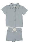 Maniere Manière Button-up Shirt & Shorts Set In Gray