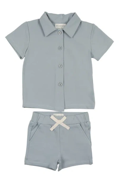 Maniere Babies' Manière Button-up Shirt & Shorts Set In Gray