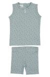 Maniere Manière Buttons & Polka Dots Tank & Shorts Set In Aqua