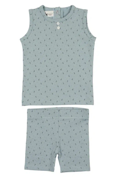 Maniere Babies' Manière Buttons & Polka Dots Tank & Shorts Set In Aqua