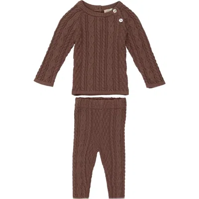 Maniere Babies' Manière Cable Knit Sweater & Pants Set In Brown
