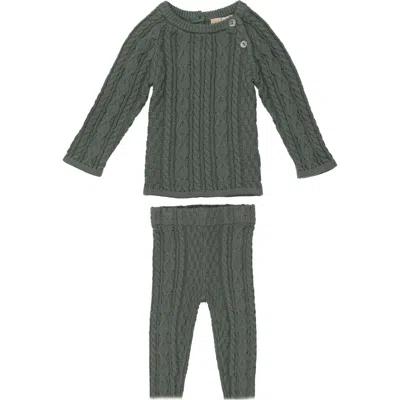 Maniere Babies' Manière Cable Knit Sweater & Pants Set In Green