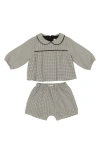 Maniere Manière Check Peter Pan Collar Top & Shorts Set In Gray