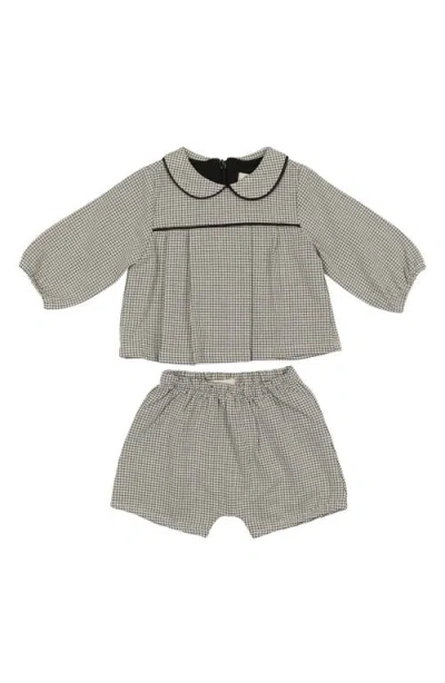 Maniere Babies' Manière Check Peter Pan Collar Top & Shorts Set In Black/white