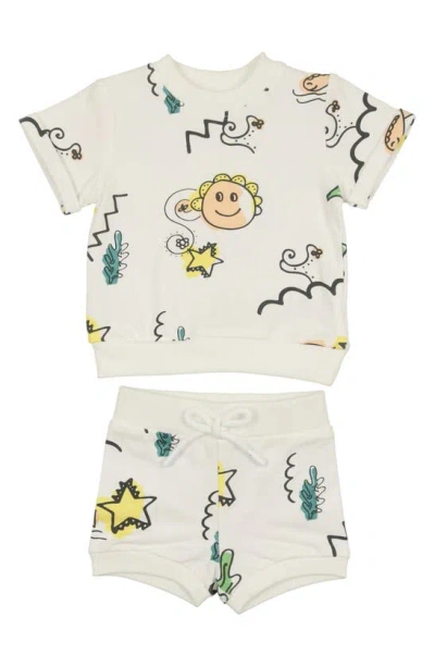 Maniere Babies' Manière Coloring Book T-shirt & Shorts Set In White