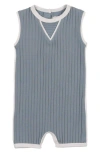 Maniere Babies' Manière Contrast Piping Stretch Cotton Ribbed Romper In Blue