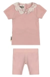 Maniere Babies' Manière Cotton Blend Top & Shorts Set In Pink