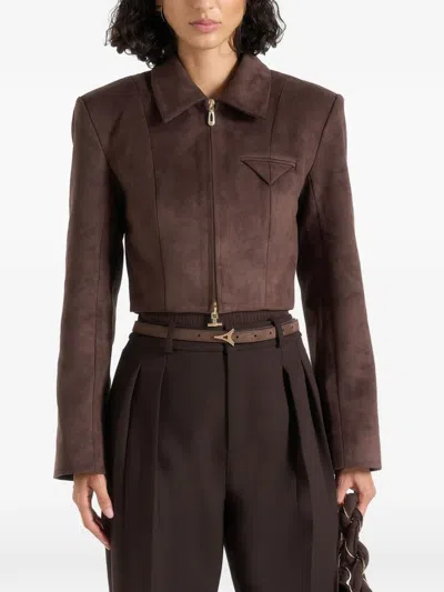 Manière De Voir Adina In Brown Suede Cropped Jacket