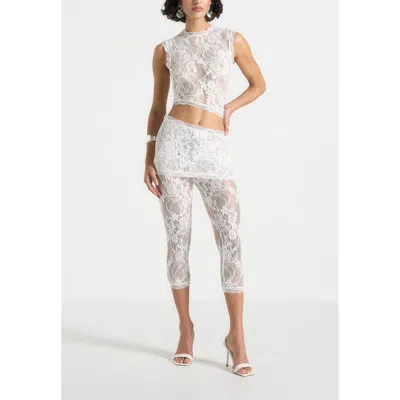 Manière De Voir Aimee Lace Asymmetric Capri Leggings In White