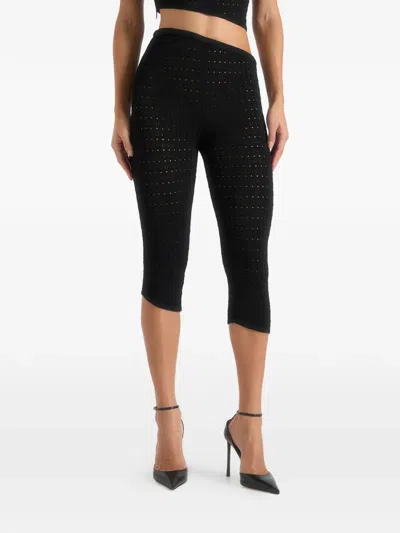 Manière De Voir Aimee Pointelle Asymmetric Capri Leggings In Black