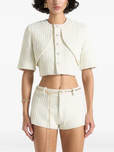 Manière De Voir Alba Curve-detail Tweed Top In White