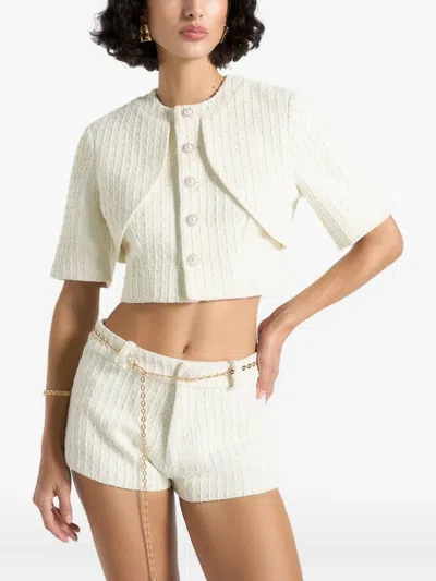 Manière De Voir Alba Curve-detail Tweed Top In White