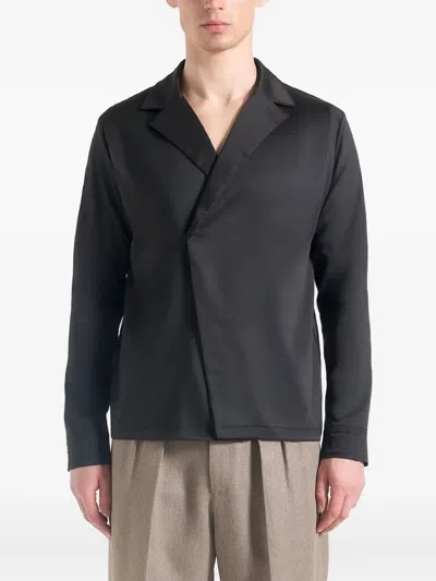Manière De Voir Alban Double-breasted Satin Shirt In Black