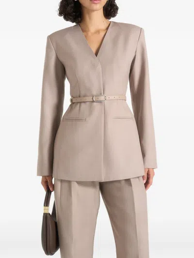 Manière De Voir Alesia In Taupe Tailored Belted Kimono Blazer In Neutrals
