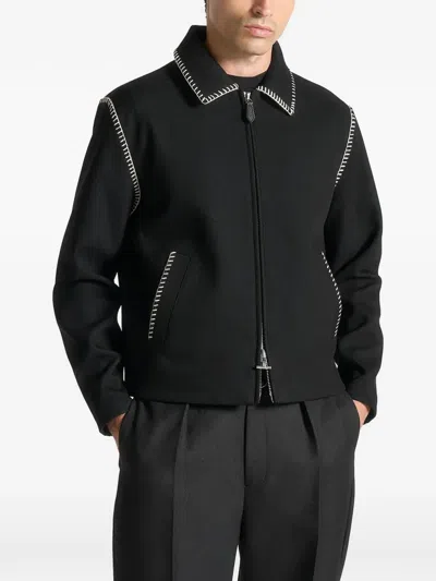 Manière De Voir Alex Whipstitch Zip-up Shirt Jacket In Black