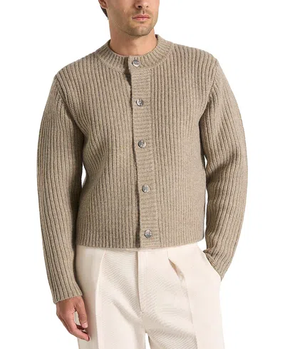 Manière De Voir Alix Unisex Crewneck Ribbed Knit Cardigan In Neutral