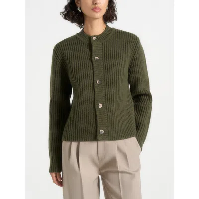 Manière De Voir Alix Unisex Crewneck Ribbed Knit Cardigan In Green