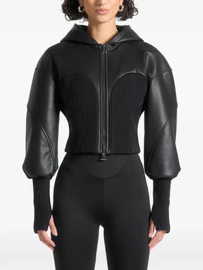 Manière De Voir Amani Hooded Zip-up Cropped Jacket In Black